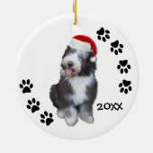 Oud Engels kerstfeest-kerstversiering Sheepdog Keramisch Ornament (Achterkant)