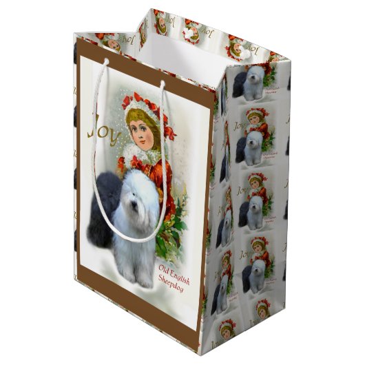 Oud Engels kerstfeest Medium Cadeauzakje (Achterkant Gekanteld)