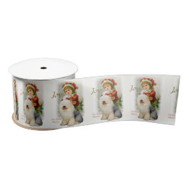 Oud Engels kerstfeest met Sheepdog Vintage Satijnen Lint