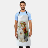 Oud Engels kerstfeest met Sheepdog Vintage Schort (Gedragen)