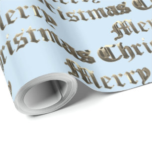 Oud Engels Lettering Goud en Baby Blauw Kerstmis Cadeaupapier