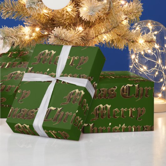 Oud Engels Lettering Goud en Groene Kerstmis Cadeaupapier (Feestdagen)