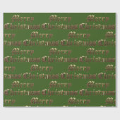 Oud Engels Lettering Goud en Groene Kerstmis Cadeaupapier (Vlak)