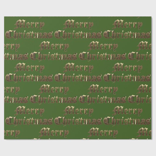 Oud Engels Lettering Goud en Groene Kerstmis Cadeaupapier (Vlak)