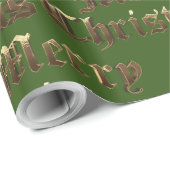 Oud Engels Lettering Goud en Groene Kerstmis Cadeaupapier (Rol Hoek)