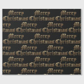 Oud Engels Lettering Zwart en Goud Kerstmis Cadeaupapier (Vlak)