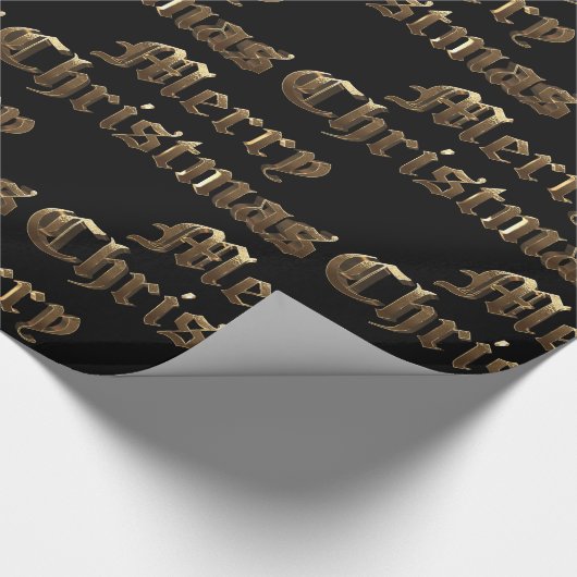 Oud Engels Lettering Zwart en Goud Kerstmis Cadeaupapier (Hoek)
