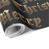 Oud Engels Lettering Zwart en Goud Kerstmis Cadeaupapier (Rol Hoek)
