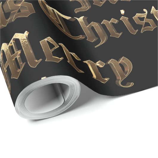 Oud Engels Lettering Zwart en Goud Kerstmis Cadeaupapier (Rol Hoek)