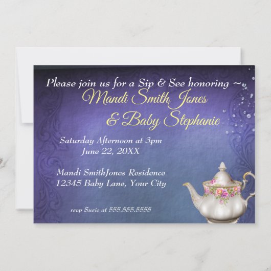 Oud Engels Roos Tea Party Sip & See Baby shower Kaart (Achterkant)