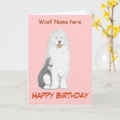 Oud Engels Sheep Dog Birthday Card Kaart (Gele Bloem)