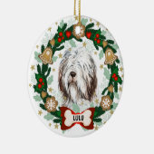 Oud Engels Sheep Dog Kerstmis Dog Cookie Wreate Keramisch Ornament (Rechts)