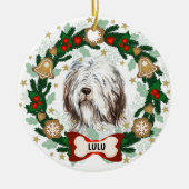 Oud Engels Sheep Dog Kerstmis Dog Cookie Wreate Keramisch Ornament (Voorkant)