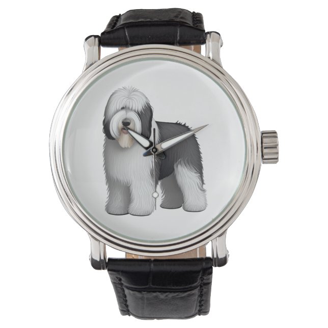 Oud Engels Sheepdog 10 Horloge (Voorkant)