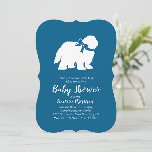 Oud Engels Sheepdog Baby shower Boy Blue Kaart (Staand voorkant)