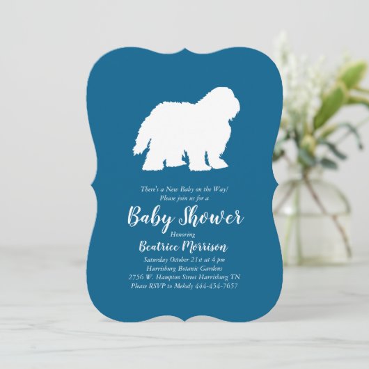 Oud Engels Sheepdog Baby shower Boy Blue Kaart (Staand voorkant)