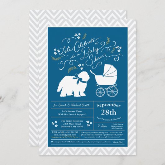 Oud Engels Sheepdog Baby shower Boy Blue Kaart (Voorkant / Achterkant)