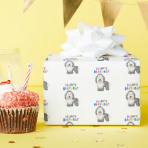 Oud Engels Sheepdog Birthday Cadeaupapier