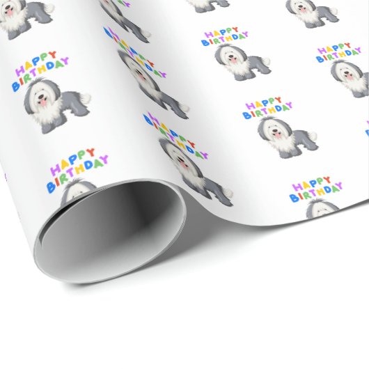 Oud Engels Sheepdog Birthday Cadeaupapier (Rol Hoek)