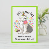 Oud Engels Sheepdog Birthday Party Invitation Kaart (Staand voorkant)