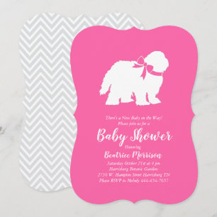 Oud Engels Sheepdog Dog Baby shower Girl Pink Kaart