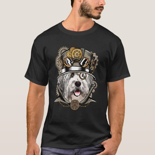 Oud Engels Sheepdog Dog Steampunk T-shirt (Voorkant)