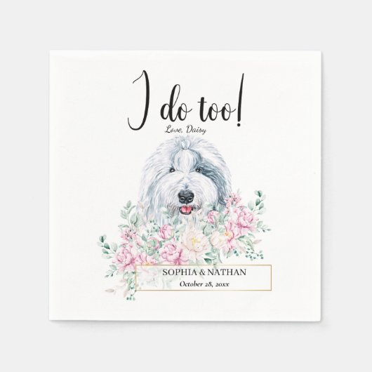 Oud Engels Sheepdog Dog Wedding Cocktail Napkins Servet (Voorkant)