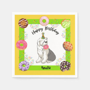 Oud Engels Sheepdog Donuts Party Birthday Napkins Servet