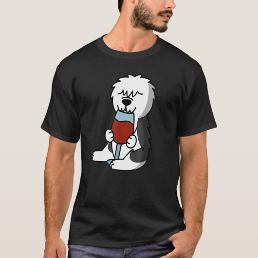 Oud Engels Sheepdog Drink Wine Dog T-shirt (Voorkant)