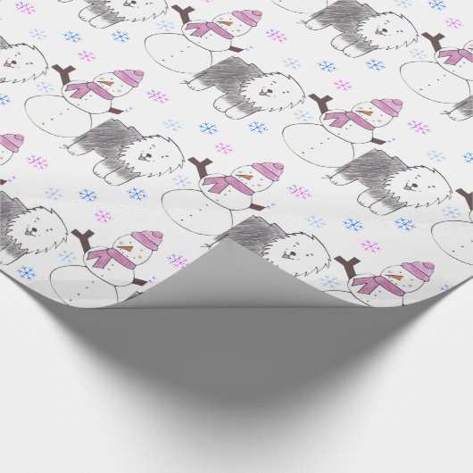 Oud Engels Sheepdog en Snowman Cadeaupapier (Hoek)
