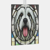 Oud Engels Sheepdog "Glas in lood" Glas Ornament (Voorkant Rechts)