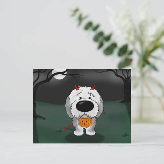 Oud Engels Sheepdog Halloween Briefkaart (Staand voorkant)