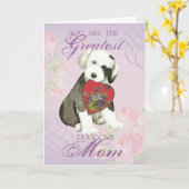 Oud Engels Sheepdog Heart mama Kaart (Gele Bloem)
