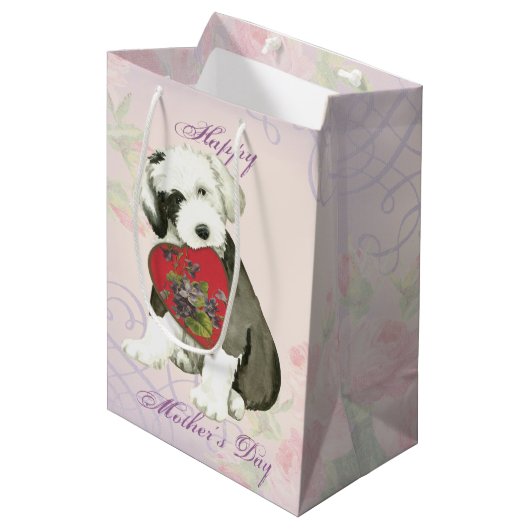 Oud Engels Sheepdog Heart mama Medium Cadeauzakje (Voorkant Gekanteld)