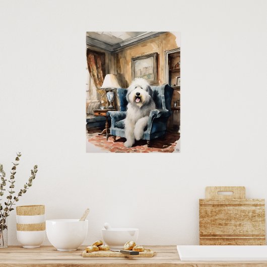 Oud Engels Sheepdog - Hond Art Print (Keuken)