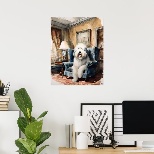 Oud Engels Sheepdog - Hond Art Print (Thuiskantoor)
