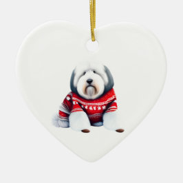 Oud Engels Sheepdog in Kersttrui Keramisch Ornament