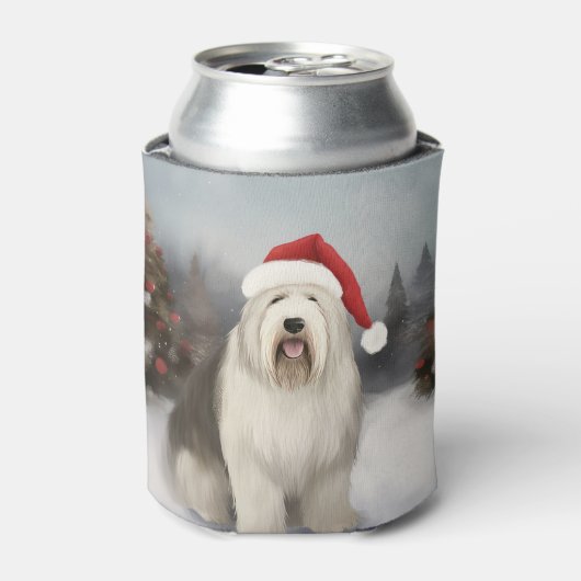 Oud Engels Sheepdog in Sneeuw Kerstmis Blikjeskoeler (Blikje Voorkant)