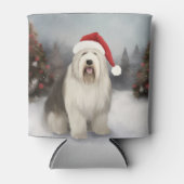 Oud Engels Sheepdog in Sneeuw Kerstmis Blikjeskoeler (Voorkant)