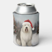 Oud Engels Sheepdog in Sneeuw Kerstmis Blikjeskoeler (Blikje Achterkant)