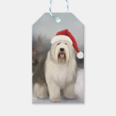 Oud Engels Sheepdog in Sneeuw Kerstmis Cadeaulabel (Voorkant)