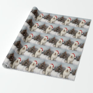 Oud Engels Sheepdog in Sneeuw Kerstmis Cadeaupapier