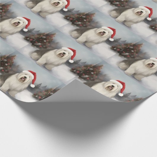 Oud Engels Sheepdog in Sneeuw Kerstmis Cadeaupapier (Hoek)