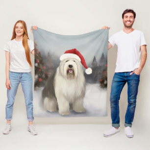 Oud Engels Sheepdog in Sneeuw Kerstmis Fleece Deken