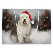 Oud Engels Sheepdog in Sneeuw Kerstmis Groot Cadeauzakje (Achterkant)