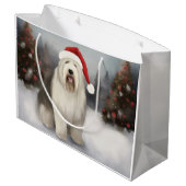 Oud Engels Sheepdog in Sneeuw Kerstmis Groot Cadeauzakje (Achterkant Gekanteld)