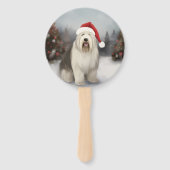 Oud Engels Sheepdog in Sneeuw Kerstmis Handwaaier (Voorkant)