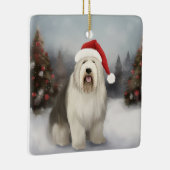 Oud Engels Sheepdog in Sneeuw Kerstmis Keramisch Ornament (Rechts)