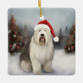 Oud Engels Sheepdog in Sneeuw Kerstmis Keramisch Ornament (Voorkant)