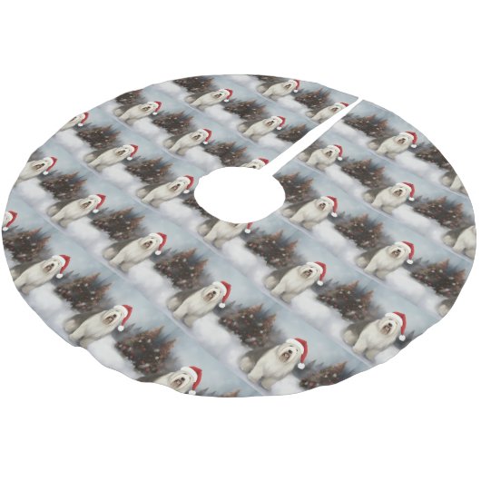 Oud Engels Sheepdog in Sneeuw Kerstmis Kerstboom Rok (Gekanteld)